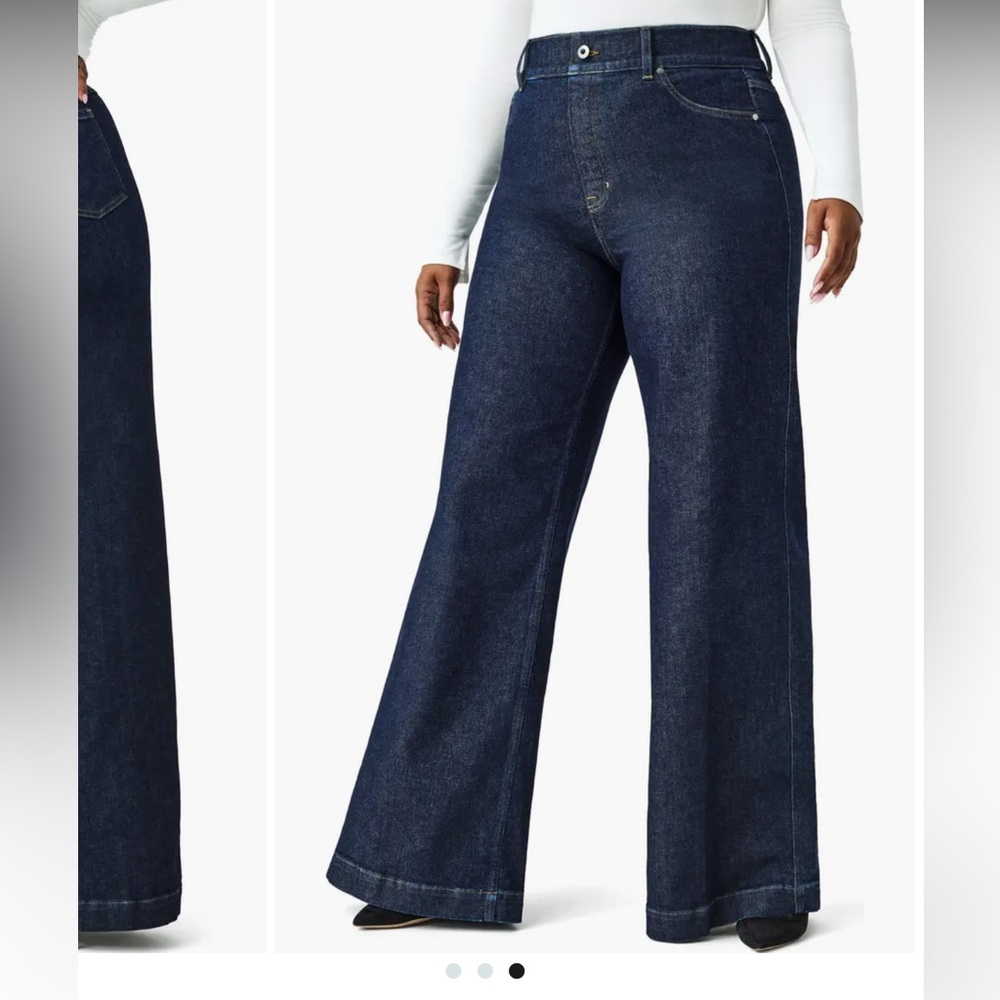 SPANX Wide Leg Pull-On Jeans. Indigo wash